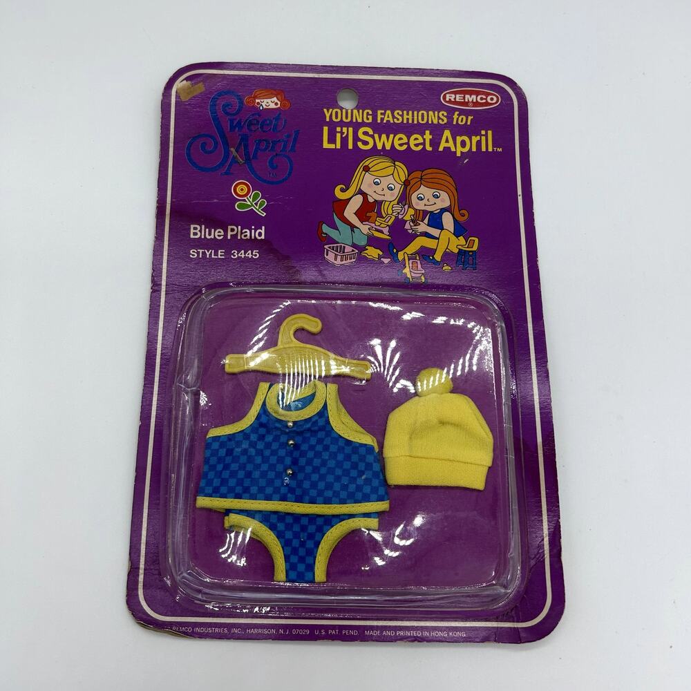 Vintage Remco Li'l Sweet April Young Fashions Doll Clothes Blue Plaid New 80's